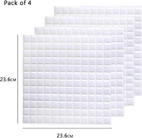 3D Mosaic Tiles Wall Sticker Waterproof Self-Adhesive Tile Sticker 23.6X23.6cm for Kitchen Bathroom-4pcs
