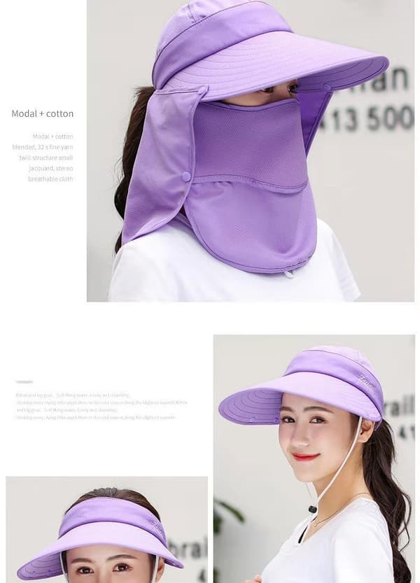 Outdoor UV Sun Hat Removable Windproof Face Cover (Purple)