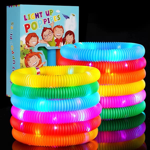 12 stk Mini Pop Tubes Sensoriske Leker, Selvlysende Pop Tube, LED-lampe