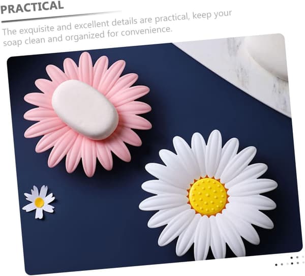 4 stk blomsterformede såpeholdere i silikon, doble lag, plassbesparende og organisert