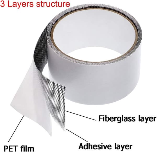 Fiberglass Window Screen Repair Kit, 2 Pieces 5x200cm Grey, Mosquito Net Tape for Doors and Windows