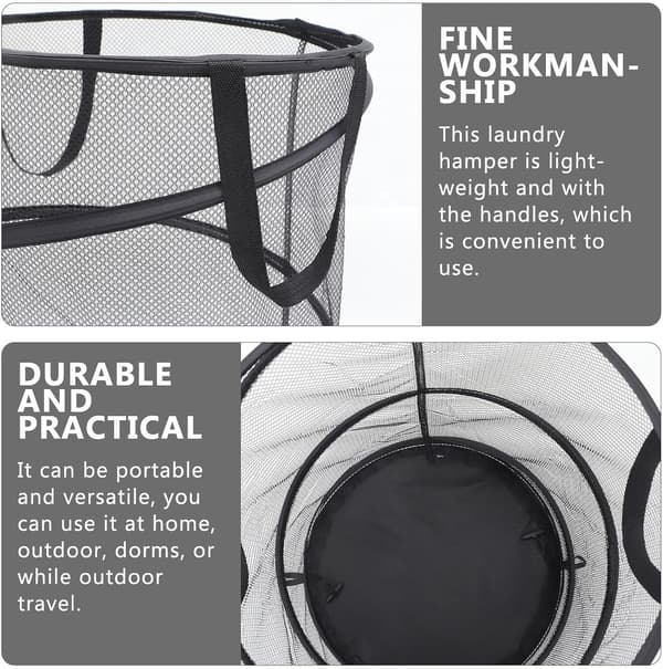 Foldable Laundry Basket with Handles, Large Black Polyester Laundry Hamper