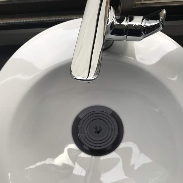Silikon badekarpropp - 15cm - avløpspropp - vaskepropp - flat sugekopp (svart)