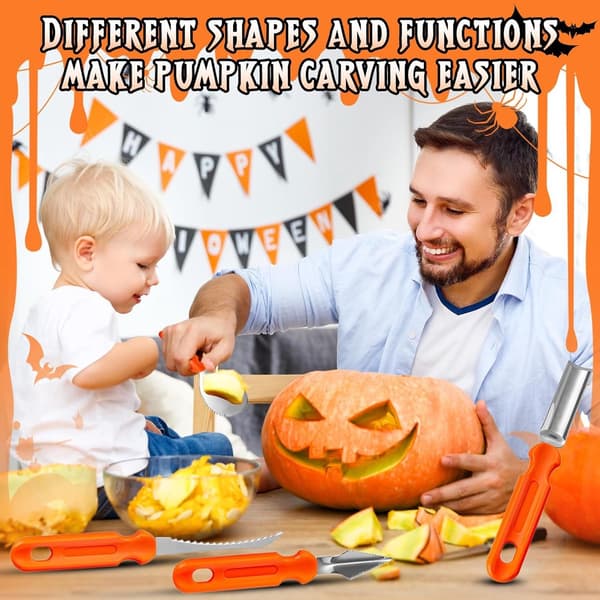 Halloween Pumpkin Carving Tool Kit, 7-piece Professional for Adults and Children, Decorations, Gift