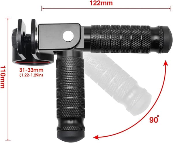 2 Pieces, Foldable Motorcycle Footrests, 90 Degree Foldable Rear Pedals with 31-33mm Clamp, 12.2 x 11 cm, Red