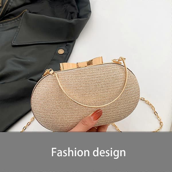 Glittering Oval Shaped PU Leather Handbag, Evening Bag with Shoulder Strap and Handle for Weddings and Formal Parties Silver Silver