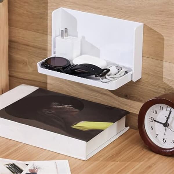 Small Floating Wall Shelf, Foldable Bathroom Shelf, Bedside Phone Shelf, Remote Control, Self-Adhesive Shelf, B