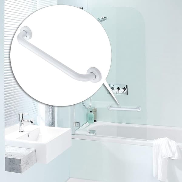 Wall-mounted support handle - 40 cm - White stainless steel - For toilet, bathtub, shower - Increases safety & stability