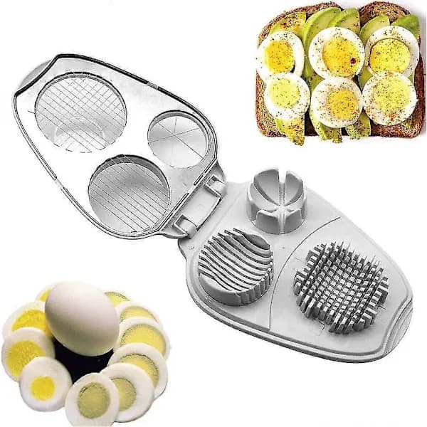 Eggeskjærer, 3-i-1, Rustfritt stål, Manuell eggeskjærer - Eggedeler for hardkokte egg