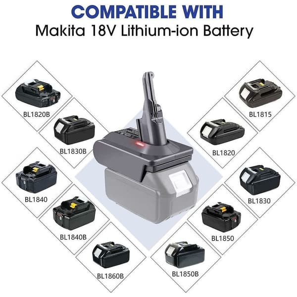 – 18V lithiumbatteriadapter til Dyson V7 støvsuger – Kompatibel med Makita-batterier – Erstatter originalbatteri