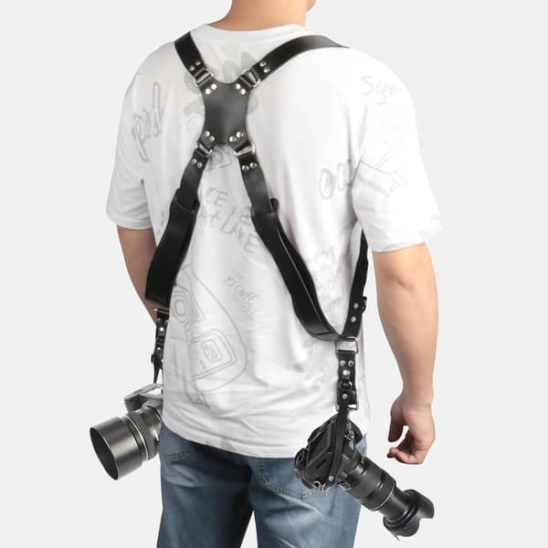 Camera Strap, Camera Straps for Photographers, Double Leather Camera Strap for Two DSLR/SLR Cameras (Black)
