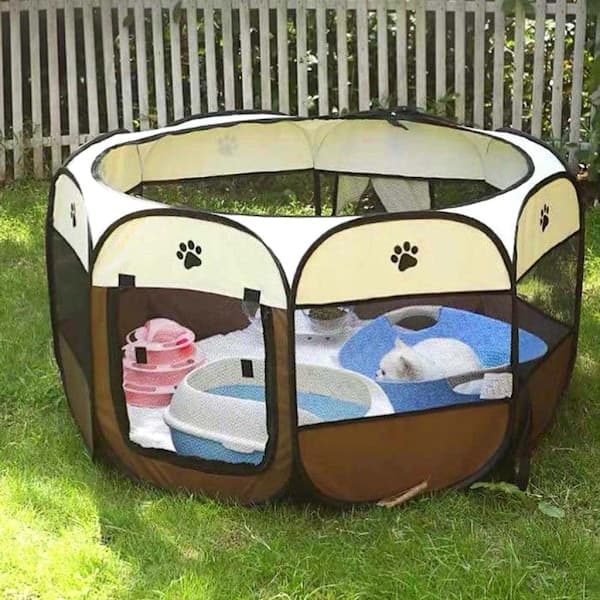 Sammenleggbart hundetelt 8-panels netting, 72 × 72 × 43 cm, brunt