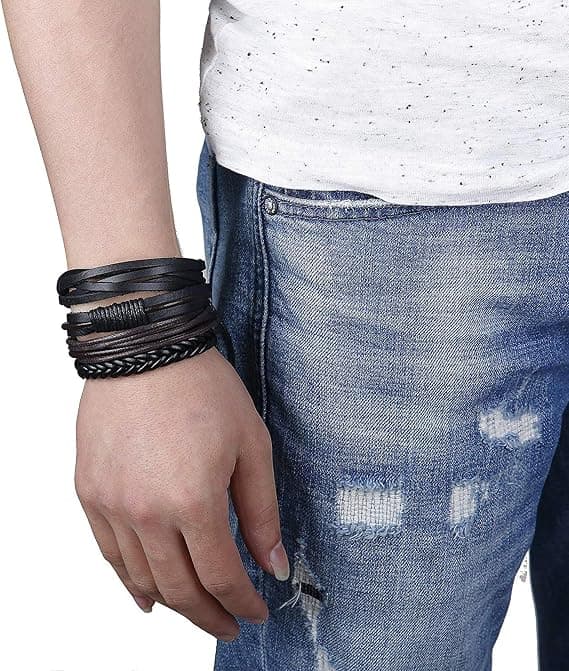 5 st Läderarmband för Män Kvinnor Flätat Rep Manschettarmband