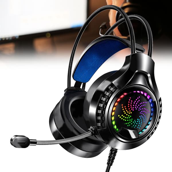 Kablet computerheadset 7.1 lydkanal Justerbart hovedbånd Bløde ørepuder Dobbelt 3,5 mm og USB RGB computerspilhovedtelefoner