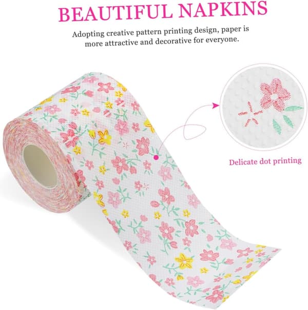 Floral Print Toilet Paper, Standard Roll, 2 Rolls, Decorative Pattern, Soft Absorbent Paper