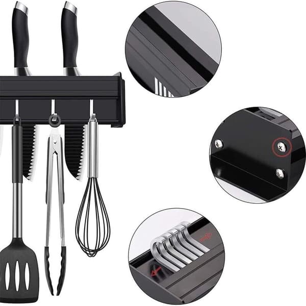 Kitchen Utensil Holder with Hooks, Wall Mounted Kitchen Utensil Rack, Wall Mounted Pot Holder for Knives