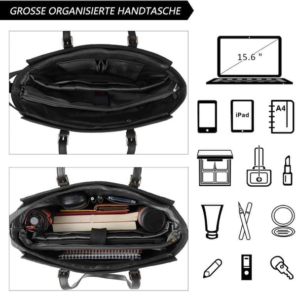 Håndtaske Dame Shopper Stor Brun Computertaske Elegant Læder Skuldertaske til Kontor, Arbejde og Skole