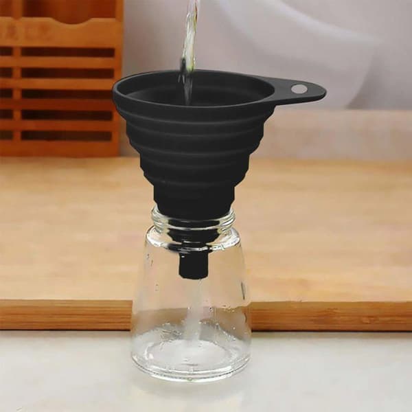 Kitchen funnel, foldable kitchen funnel in food-grade silicone (black)