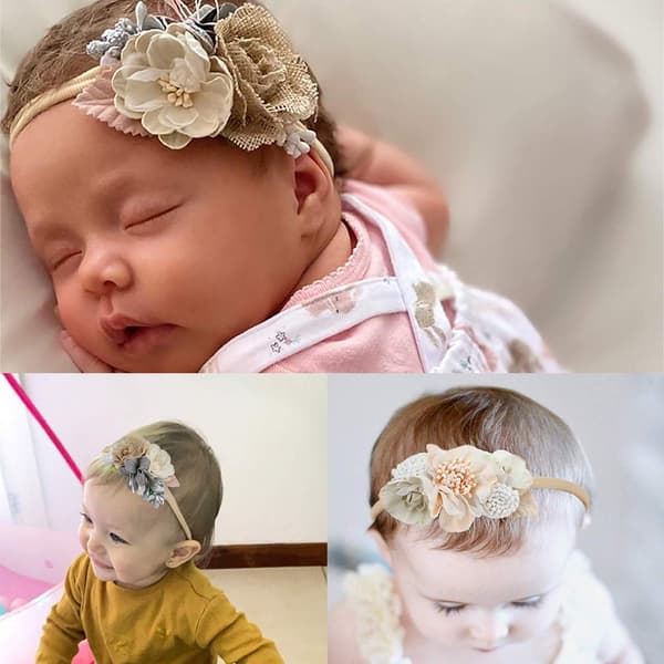 Baby Flicka Blomma Nylon Hårband - Elastiskt Hårband Handgjord Rosett