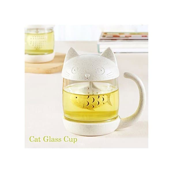 Cat Shaped Glass Tea Cup, Fish Shaped Tea Infuser Water Bottle, Loose Leaf Tea Strainer 250ML