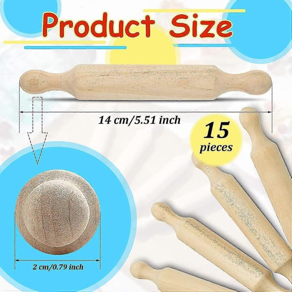 15 stk Mini Kjevle i Tre 15 cm Lang Kjøkken Baking Kjevle Liten Deigrulle i Tre