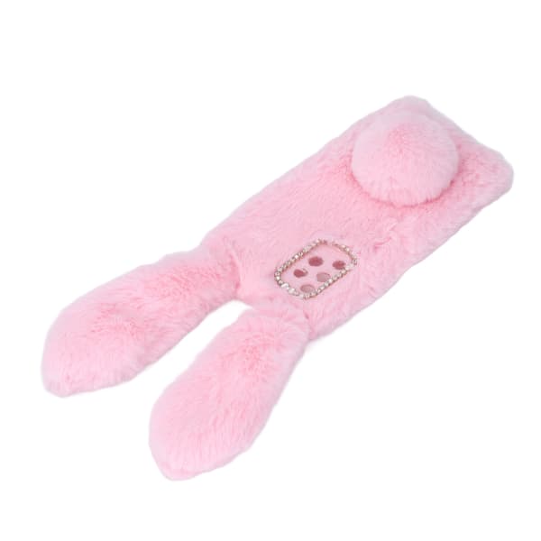 Fluffy Rabbit Ear Phone Case Warm Smooth Rabbit Fur Case TPU Soft Phone Shell Protective Cover for Winter Pink for A32 4G