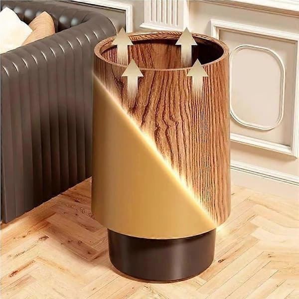 12/15L Waste Bin with Lid - Walnut Brown Wood Patterned Bathroom Bin 12L 12L 12L