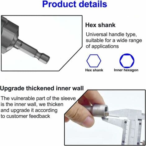 14-piece Deep Socket Set, 6-19mm Hex Adapter, 34mm Cutting Depth, Hex Socket for Screwdriver, Impact Driver, Socket Wrench