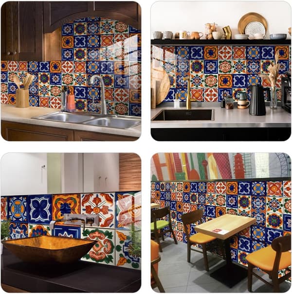 Tile Stickers Decorative Tile Decals 10 Pcs Morocco Style Self-Adhesive Easy to Use PVC Material