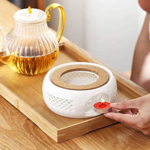 Ceramic Teapot Warmer, Teapot with Cork Plate, for Glass Teapots and Ceramic Teapots
