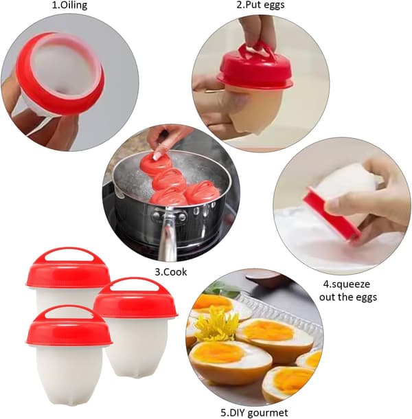 Steamed Egg Cookers, 6-Piece Set, Reusable Non-Stick Silicone Egg Cups for Hard Boiled Eggs with Shell