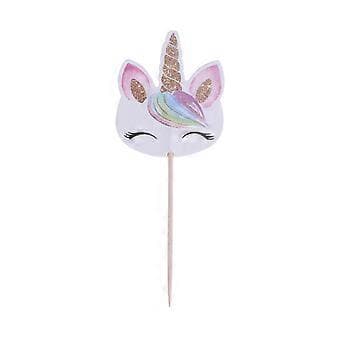 12 stk Enhjørning Kakepynt Cupcake Toppers Picks Bedårende Kakepynttilbehør for Barnebursdagsfest (48 stk)