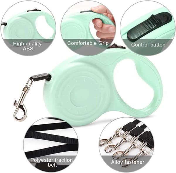 Automatic Retractable Dog Leash, Retractable Pet Leash, Ergonomic Handle, Anti-Chew Nylon Rope Green