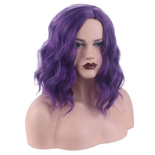 Purple Medium Length Curly Wig for Women