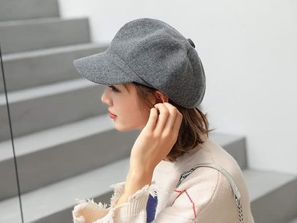 Newsboy-hat til kvinder, Cabbie-kasket, skygge-baret, grå vintermodel Grey