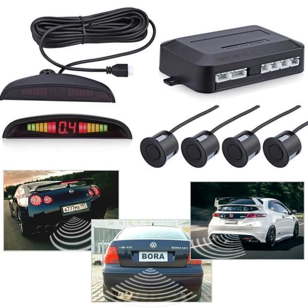AD-YYFM-4 4 Sensorer Bilparkeringsradar Kit LED-Display Sort