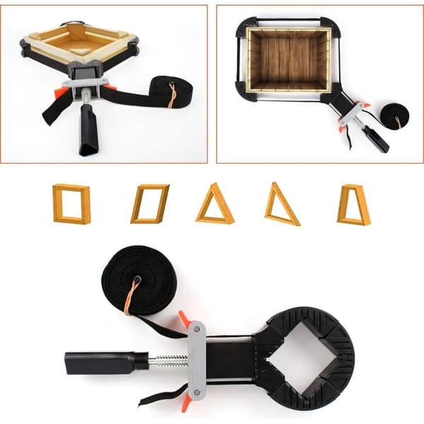 Adjustable Corner Clamp, Multifunctional 4-Jaw Adjustable Corner Clamp Band Clamp Strap Presses for Wood Picture Frame and Drawer KLB