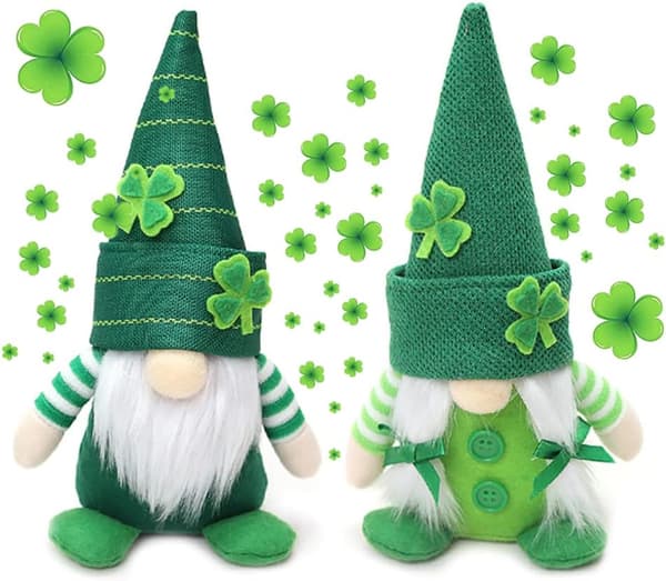 St. Patrick's Day Gnomes - Irish Green Dwarf Leprechaun Plush for Holiday, Home, Table Shamrock Elf Decorations, 2 pcs