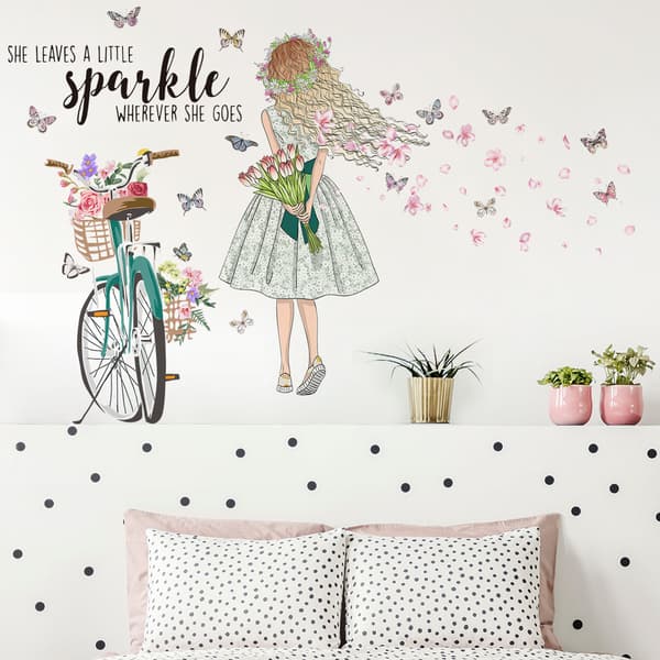 1 st DIY Fe-flicka Cykel Väggdekal Blomma Fjärilar Vägg D