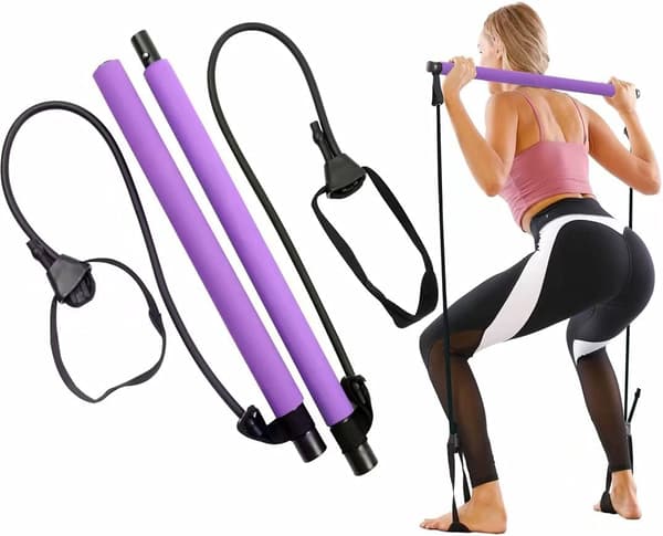 Lilla - 1-delt Pilates bar sæt med modstandsbånd, justerbar