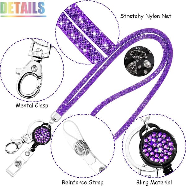 Crystal Necklace with Clear ID Card Holder and Keychain, KLB