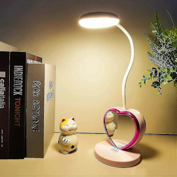 LED-bordlampe for barn, liten bordlampe med USB-ladeport, pennholder og telefonstativ