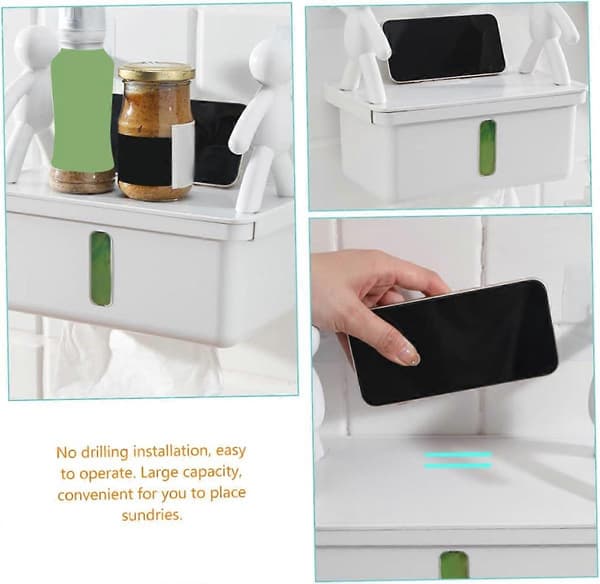 Amosfun Väggmonterad Tissuehållare Box Förvaringsställ Papperslåda Skurk Vit Tissue Servettfodral