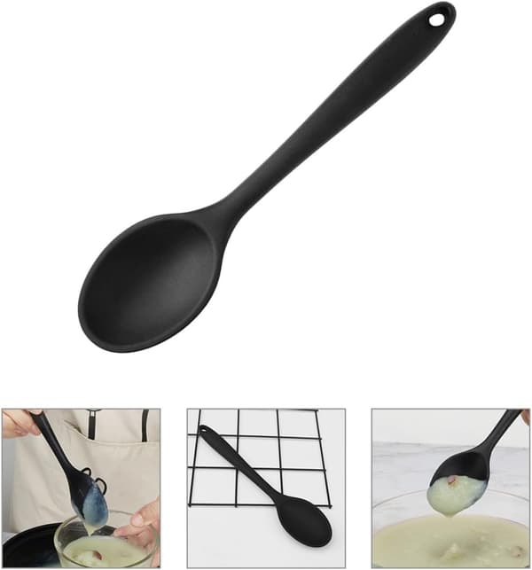 Silicone Mixing Spoon Stirring Spoon Stylish Elegant Black Kitchen Utensil Does Not Deform During Cooking