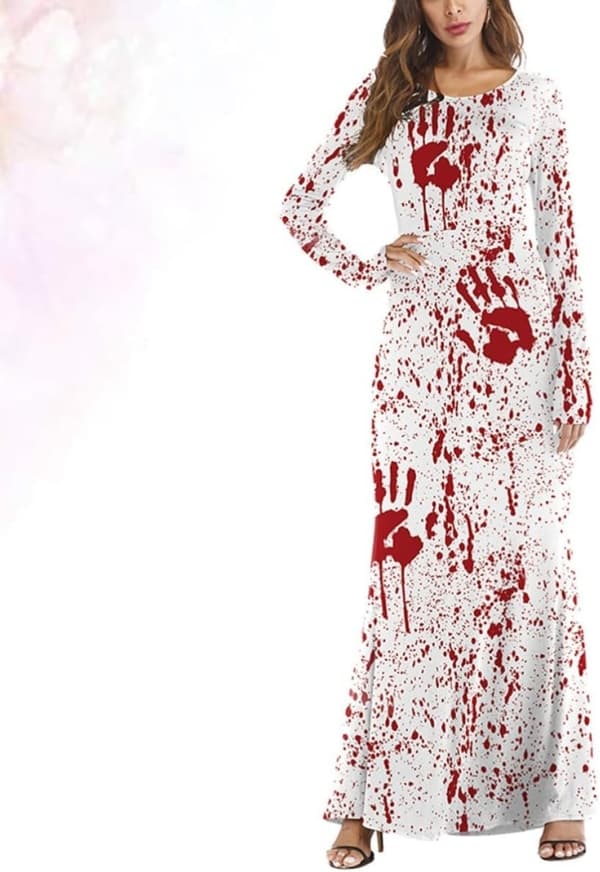 Kvinner Halloween Blodsøl O-hals Kjole Polyester Hvit L Xl