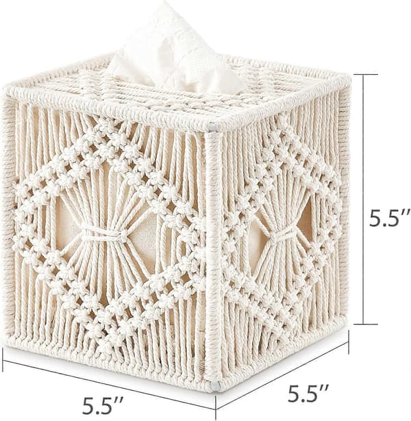 Makramé Tissue Box Åpen Bunn Tissue Box Boho Dekor Bohemsk Tissue Organizer Håndlaget Tissue Box for Baderom Soverom