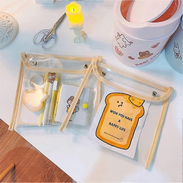 PVC Snap Button Bag Pencil Case Test Paper Stationery Storage Bag Large Capacity Waterproof Transparent Document Bag