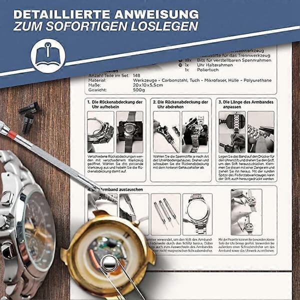 Premium Watch Tool - 148 Piece Watchmaker Tool Kit - with Watch Opener for Battery and Gasket Replacement - C