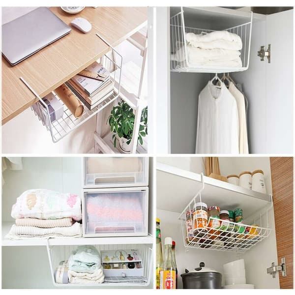Hanging Basket, 2 Pcs Metal Under Shelf Storage Basket Stackable Shelf Baskets, Kitchen Storage Basket for Kitchen, Office, Bathroom KLB