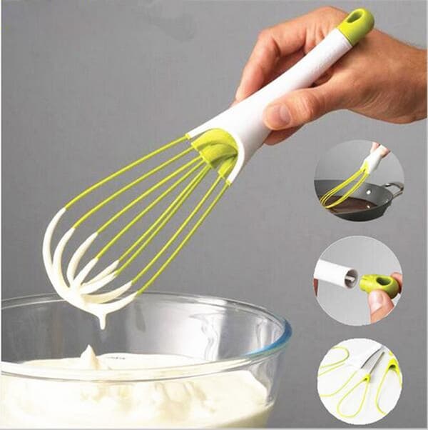 Twist Whisk - Flat Whisk and Balloon Whisk - Suitable for Non-Stick Cookware, Silicone, Green